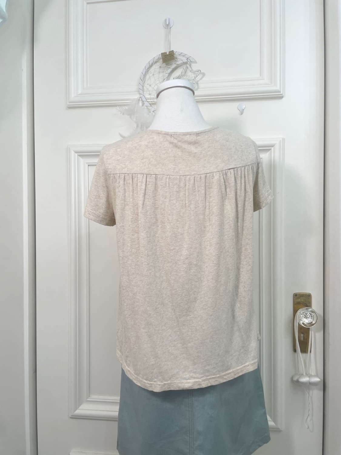 oatmeal dot lace bow point back shirring 상품이미지5