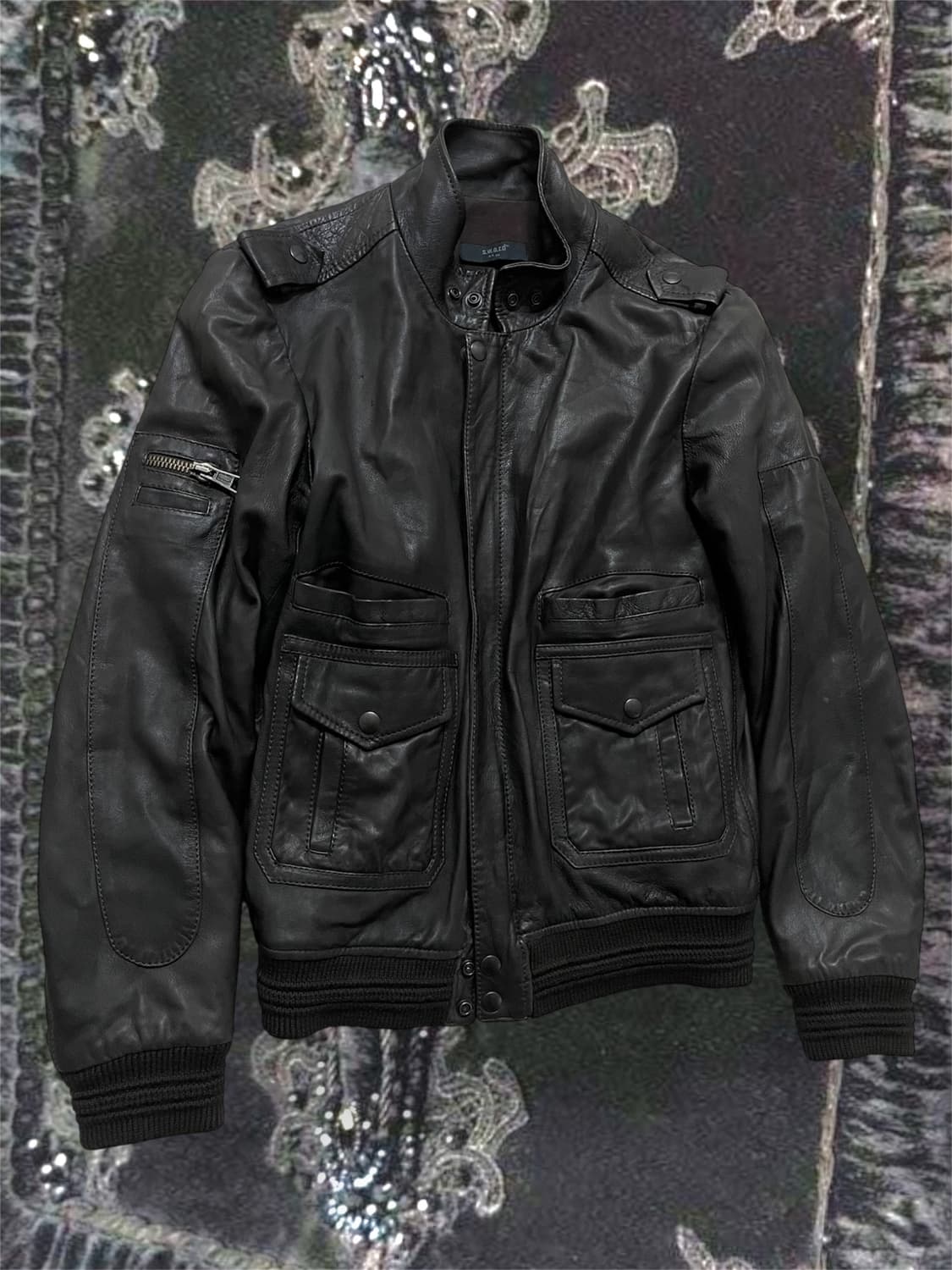 00s Sheepskin 양가죽포켓레더봄버자켓유니섹스다크브라운에디슬리먼 상품이미지2