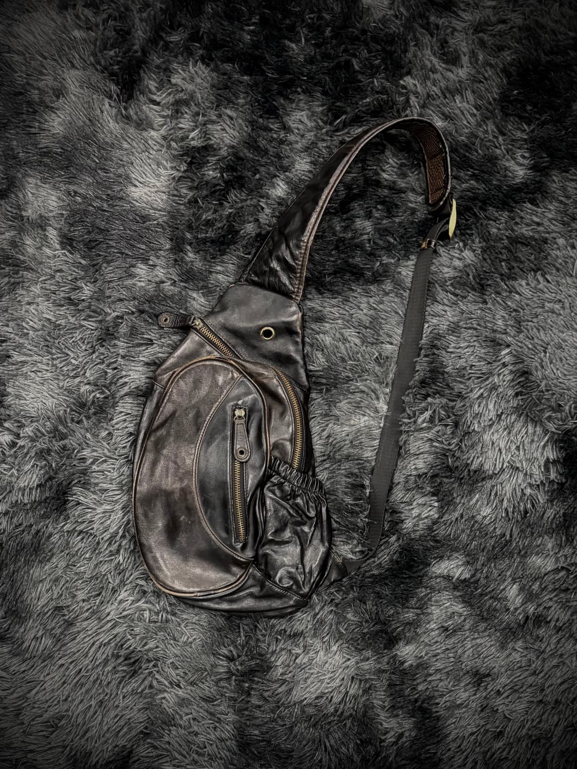 블랙 가죽 y2k 포켓 웨이스트 백  상품이미지1