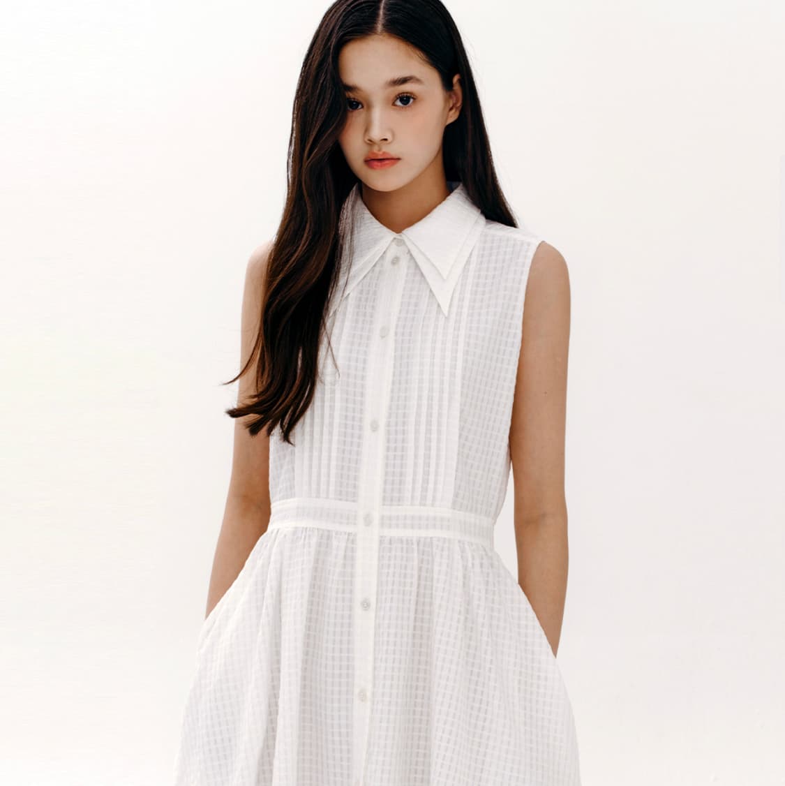 마리끌레르(marie claire) 더블카라 핀턱원피스 55-66 새상품 상품이미지2