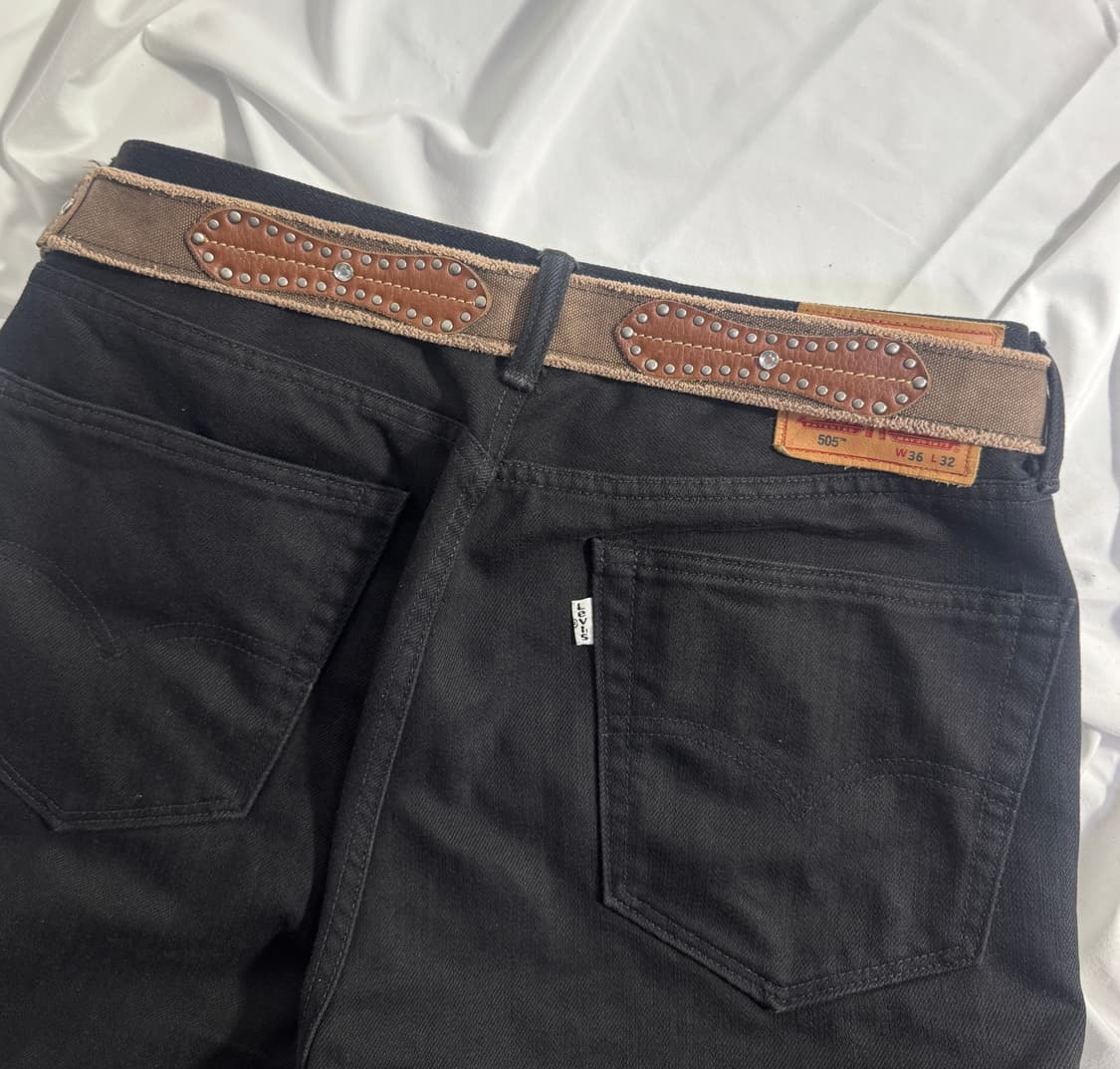 빈티지 스터드 레더 트리밍 캔버스 벨트 y2k 상품이미지2