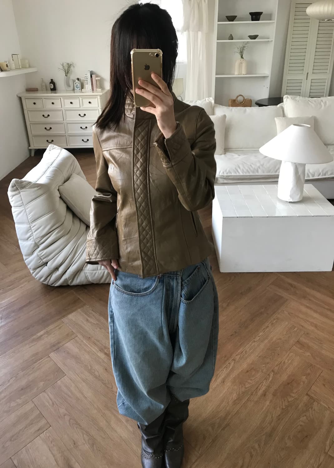 vintage zip-up leather jacket 상품이미지1