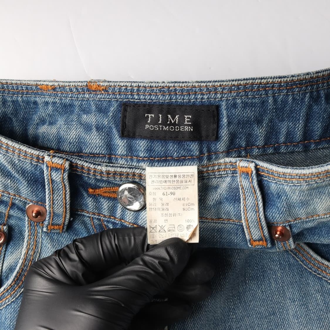 TIME 포스트모던 자수 디테일 크롭 데님 팬츠 상품이미지6