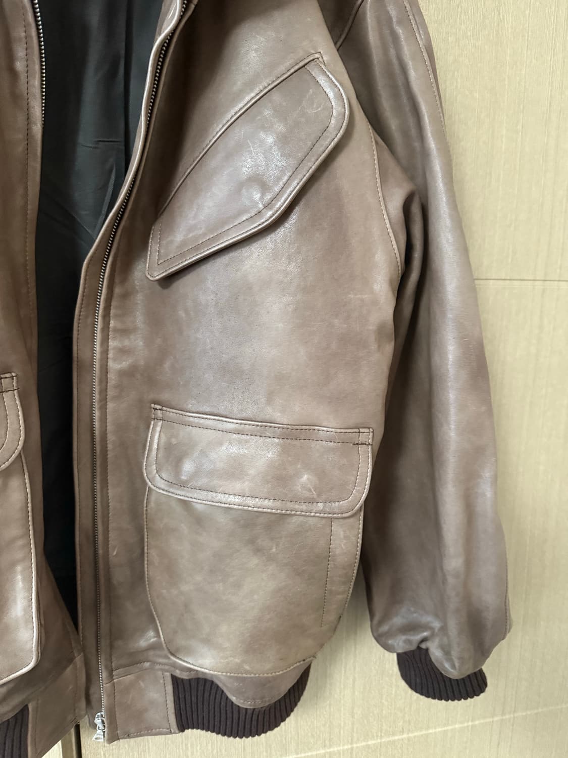 오라리 헤비 램 레더 블루종 다크브라운 4사이즈 상품이미지6