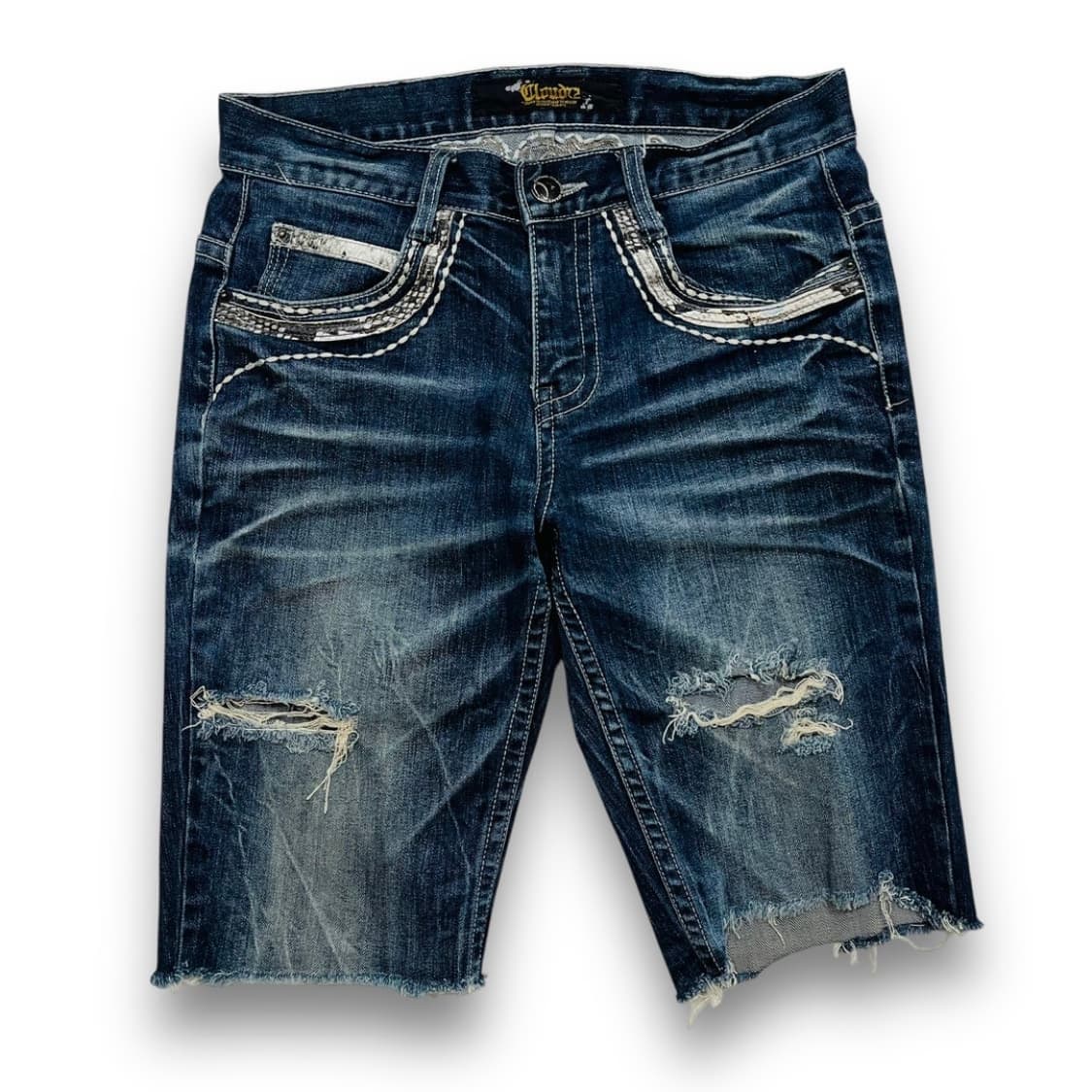 펑크 클라우드 파이톤 스컬 크로스 데님 하프 팬츠 상품이미지3