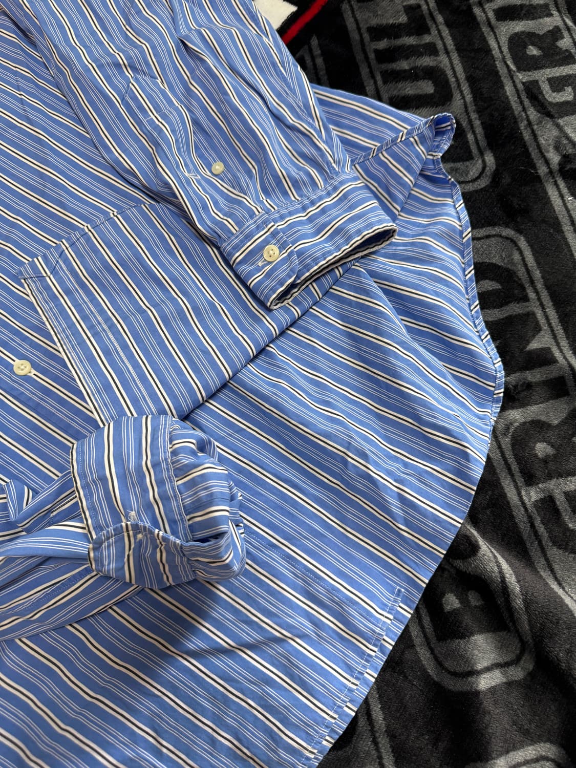 폴로 랄프 로렌 롱 슬리브 버튼 다운 셔츠 블루 화이트 스트라이프 상품이미지4