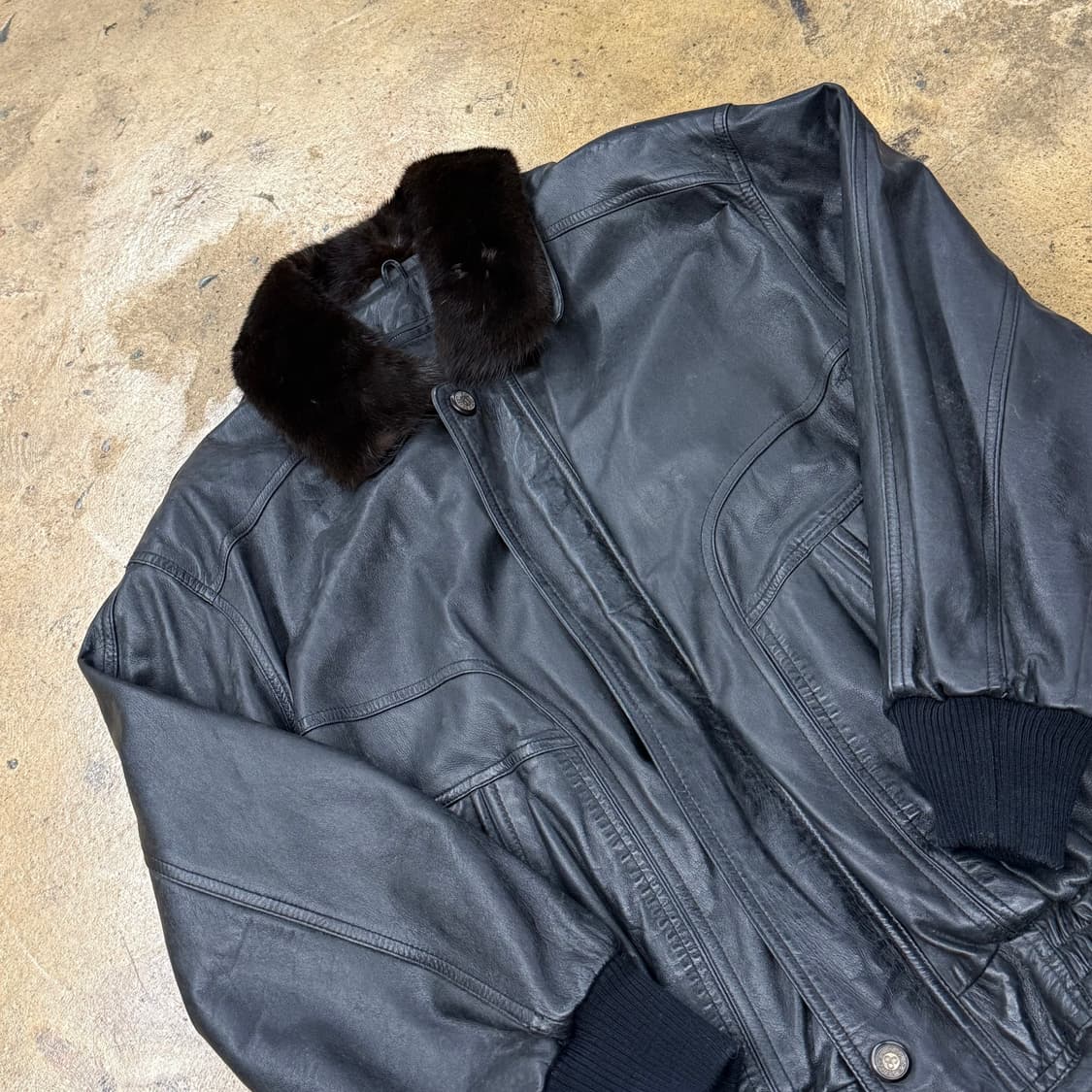 [정품/105] 블랙 가죽 점퍼 퍼 칼라 항공 스타일 b19 상품이미지1