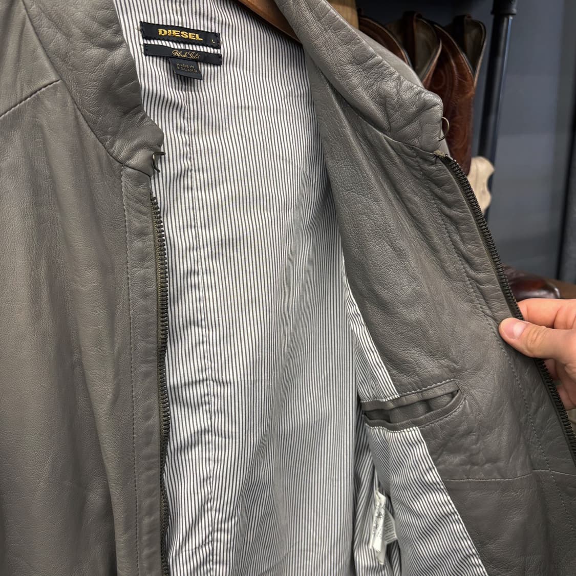 00s 디젤 블랙라벨 쉽스킨 레더 싱글 라이더 자켓 N454 상품이미지6