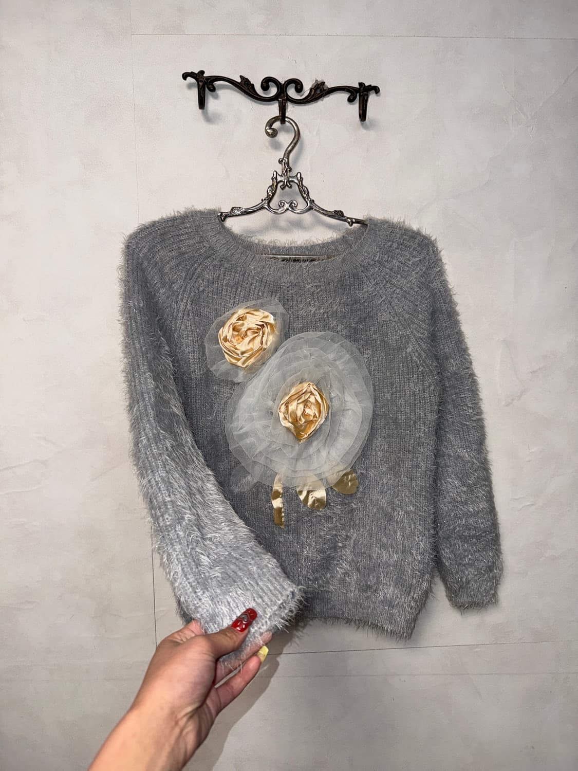 Gray flower corsage fur knit 상품이미지2
