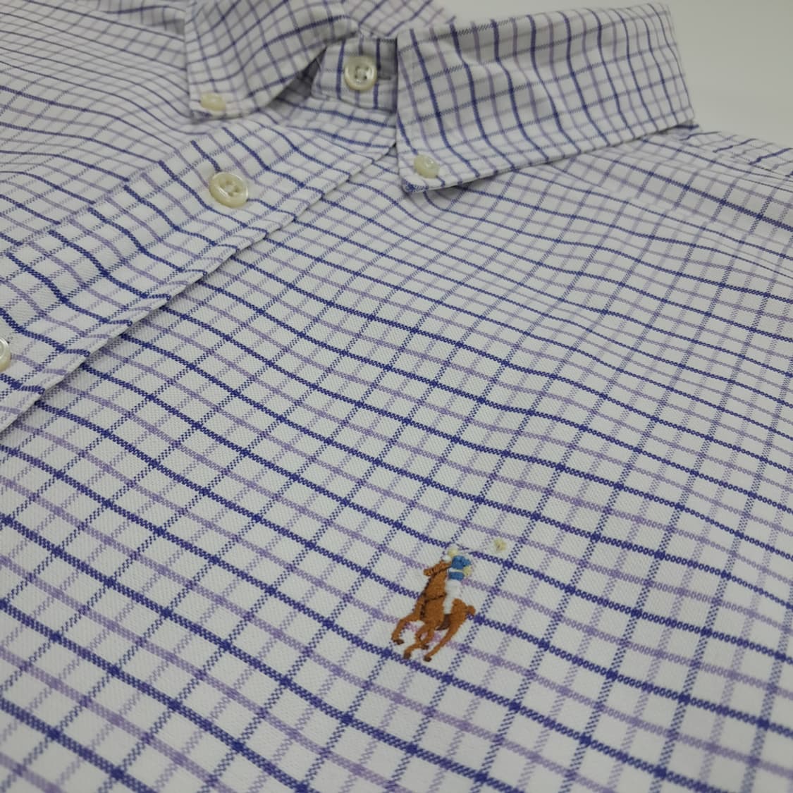 CN669 2XL 폴로 랄프로렌 퍼플 마이크로체크 긴팔 셔츠 남방 상품이미지5