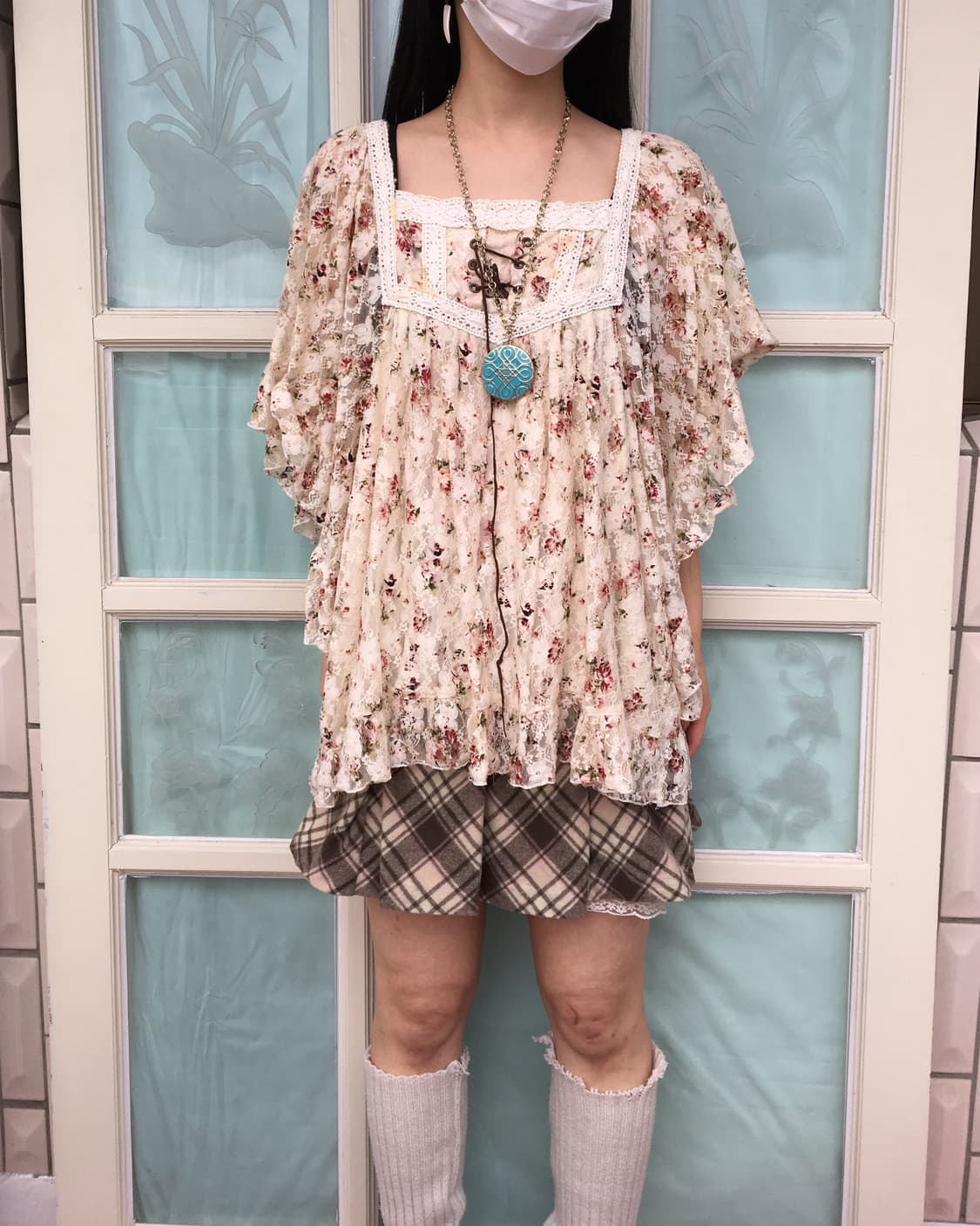 Lace trimming flower pattern blouse 상품이미지1