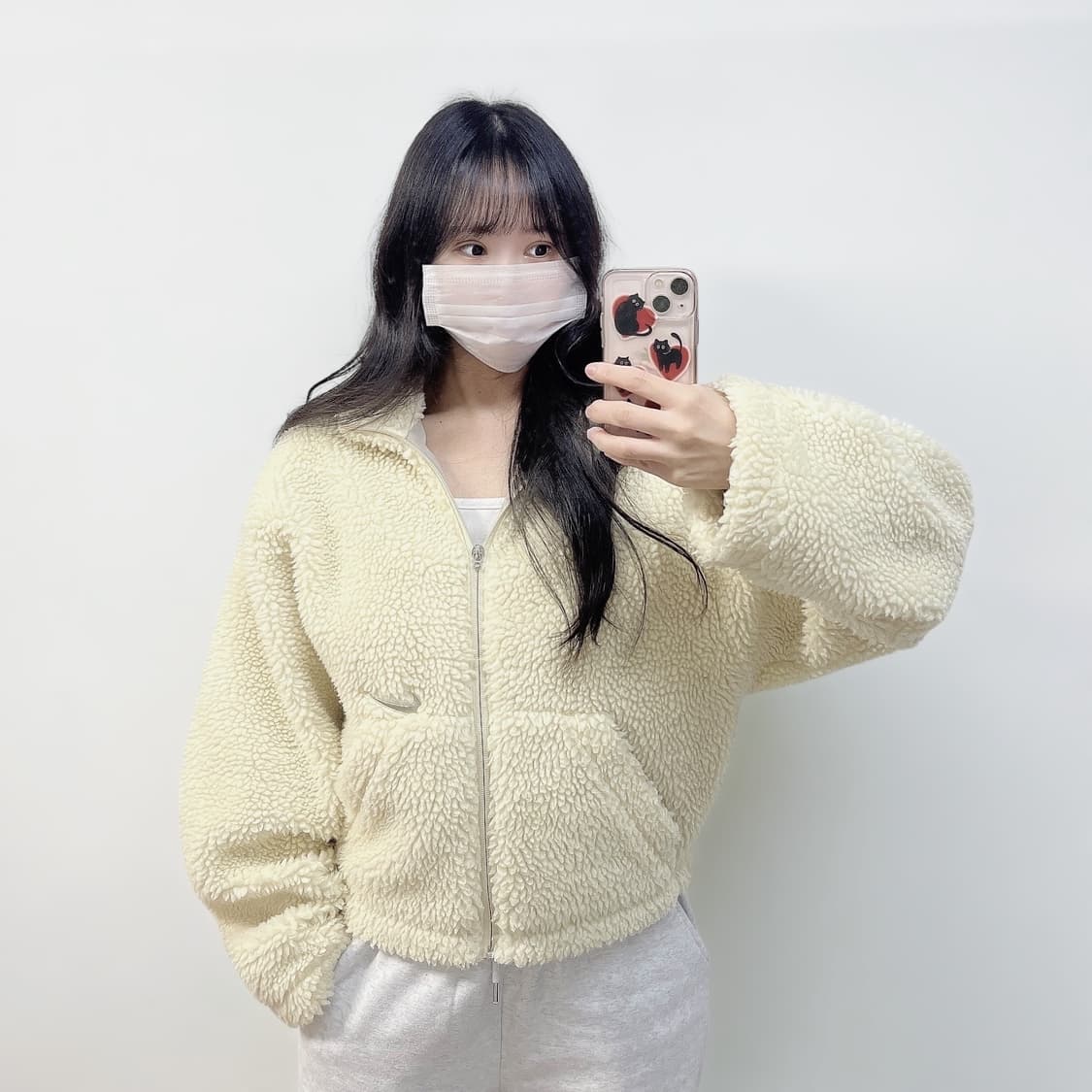 나이키 빅 스우시 셰르파 숏 플리스 자켓 아이보리 상품이미지1