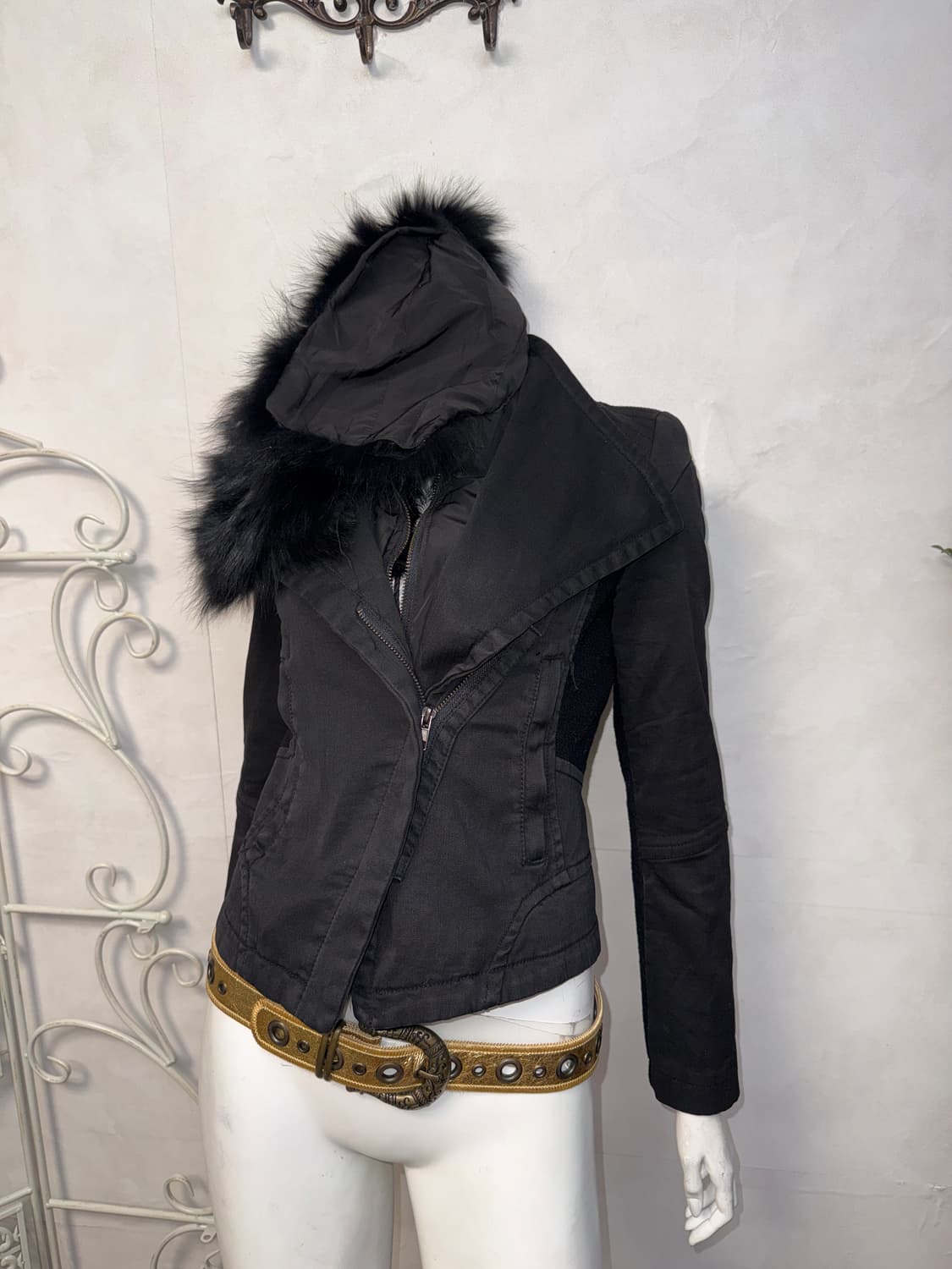 Black fox fur wool patch double rider jk 상품이미지4