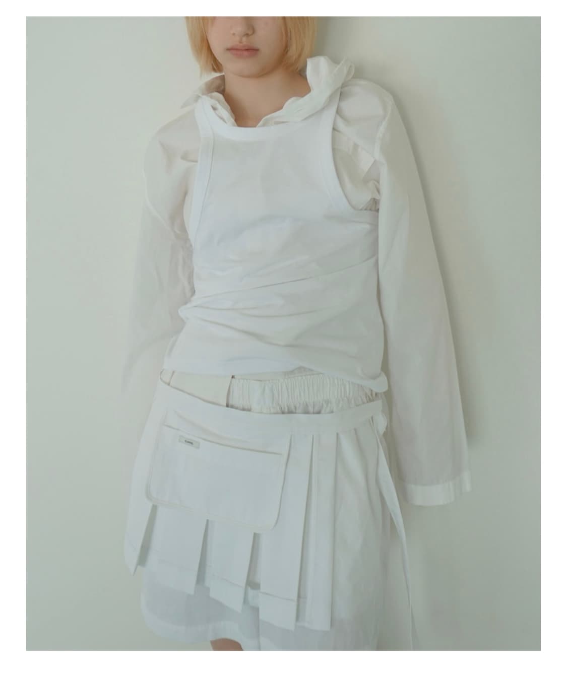 O ANGEL 오엔젤 썸머 플리츠드 스커트 에이프런(화이트) 상품이미지4
