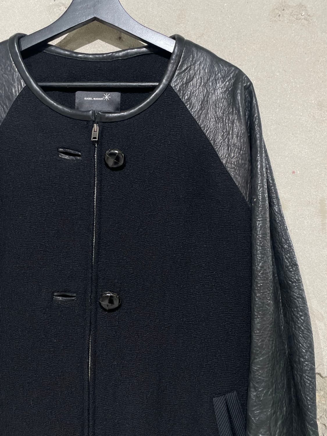 이자벨 마랑 블랙 배색 슬리브 레더 울 집업 자켓  상품이미지3