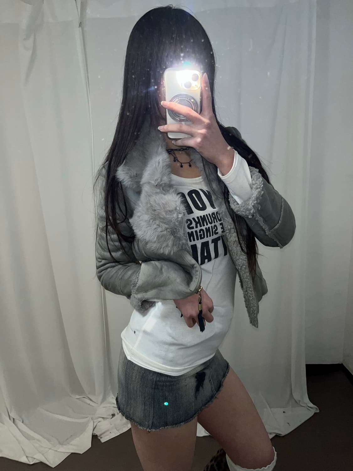 그레이 래빗퍼 무스탕 상품이미지3