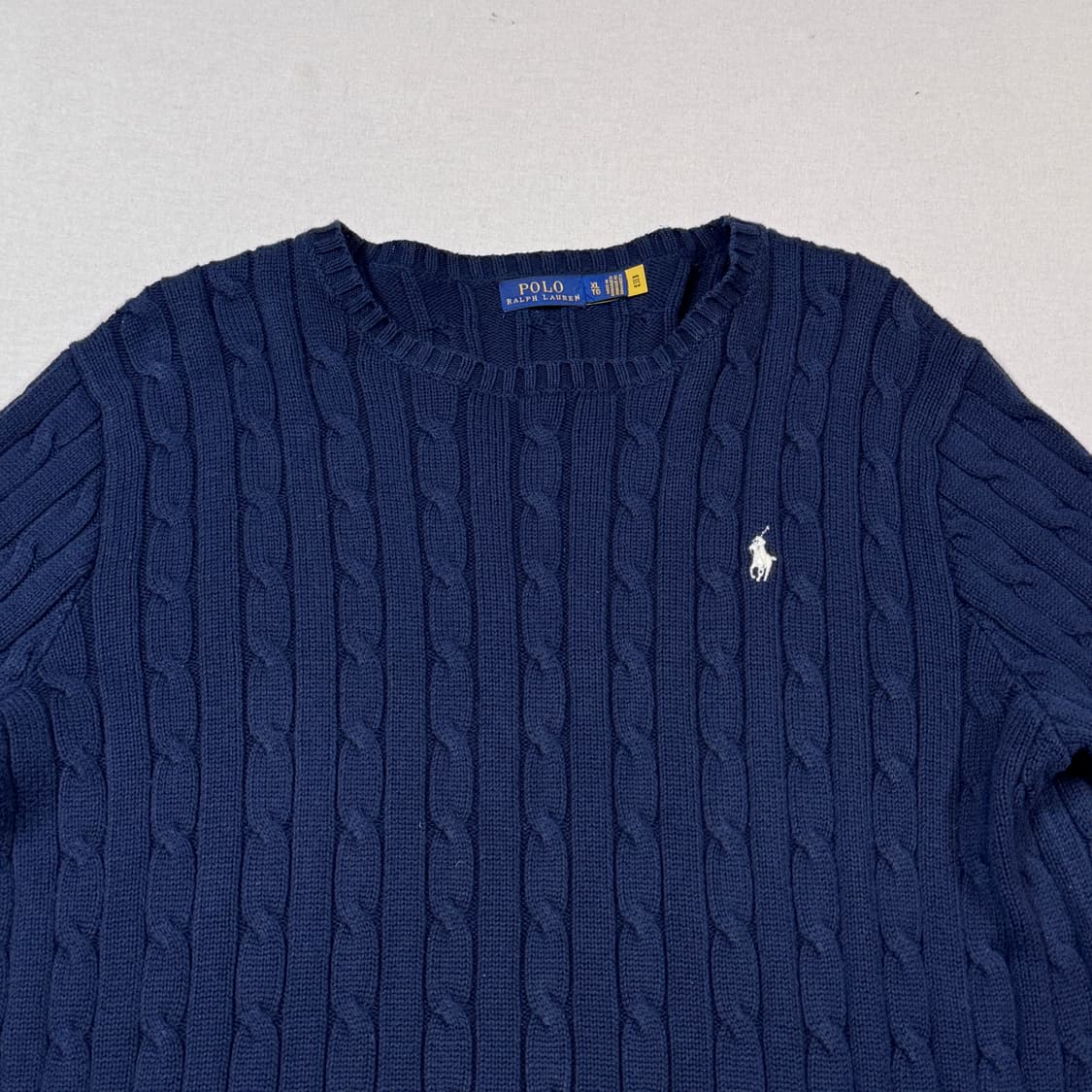 XL) 폴로 랄프로렌 케이블 꽈배기 니트 신형 큐알탭 네이비 상품이미지2