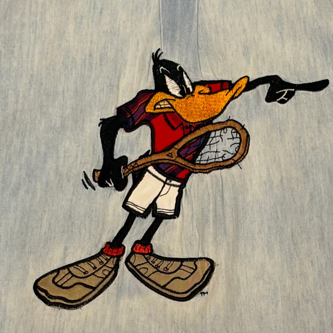 90s 미국 빈티지 루니툰즈 대피덕 연청 청남방 데님셔츠 상품이미지3