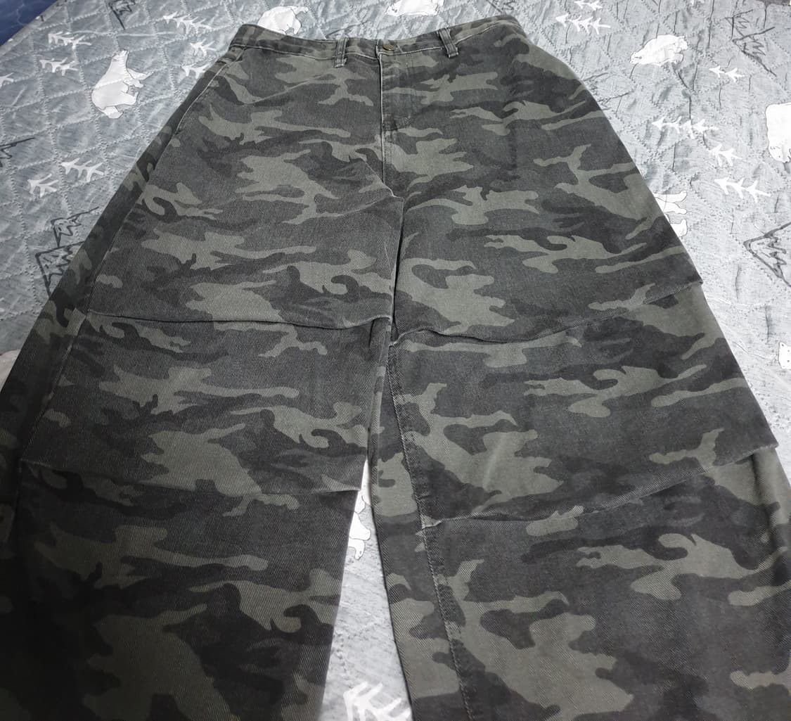 REMIND 카모 밑단버튼 파라슈트 와이드 팬츠 (M) 상품이미지2