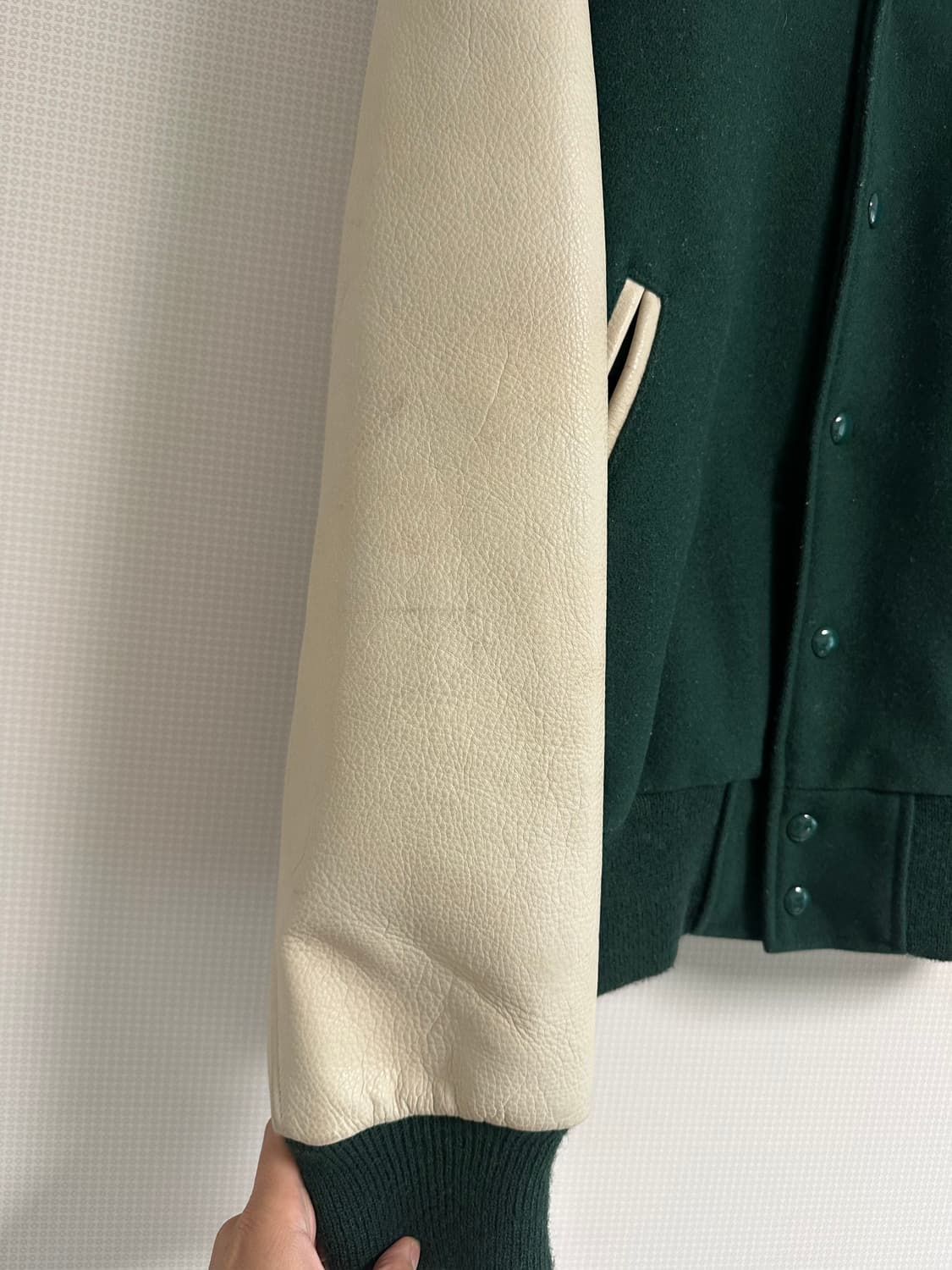 골든베어 바시티 자켓 M(그린X크림) 상품이미지3