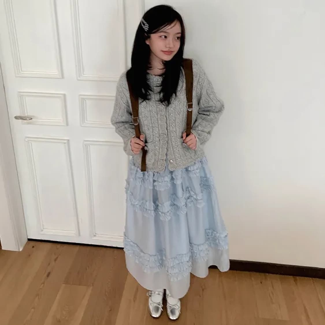 셀러테일즈 시어 프릴 롱 원피스 상품이미지2