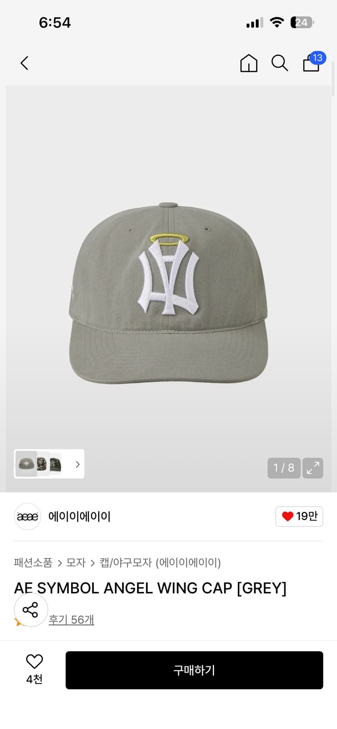 aeae 엔젤윙 캡 모자 그레이  상품이미지1