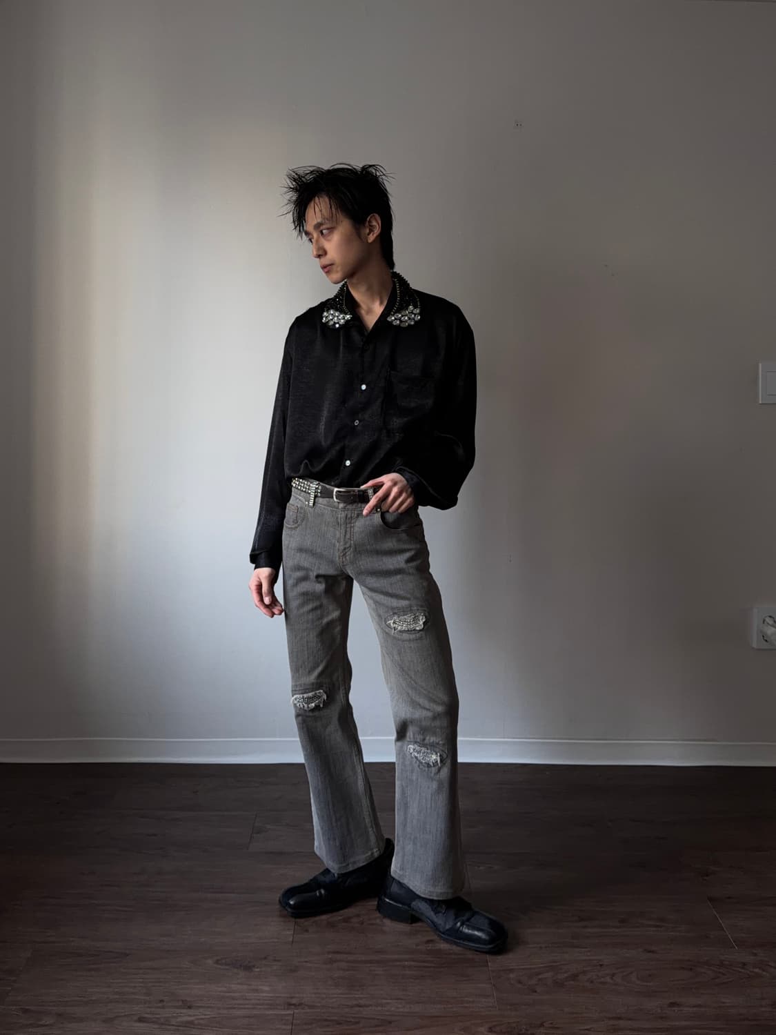 e rin ai e 비즈 디테일 & 실크 셔츠 상품이미지2