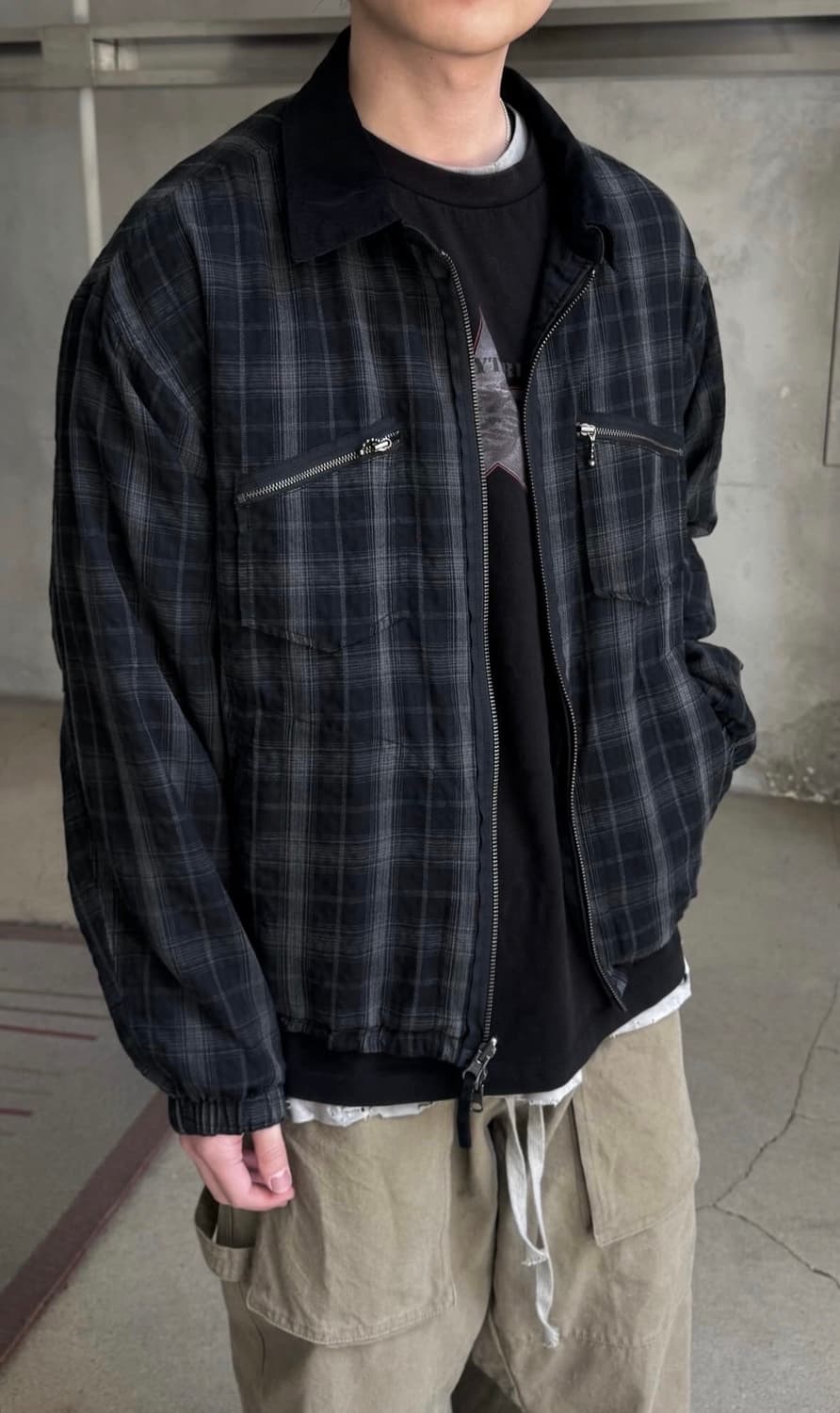 [4] 폴리테루 리버시블 블루종 라미 체크 블랙 블랙 상품이미지1