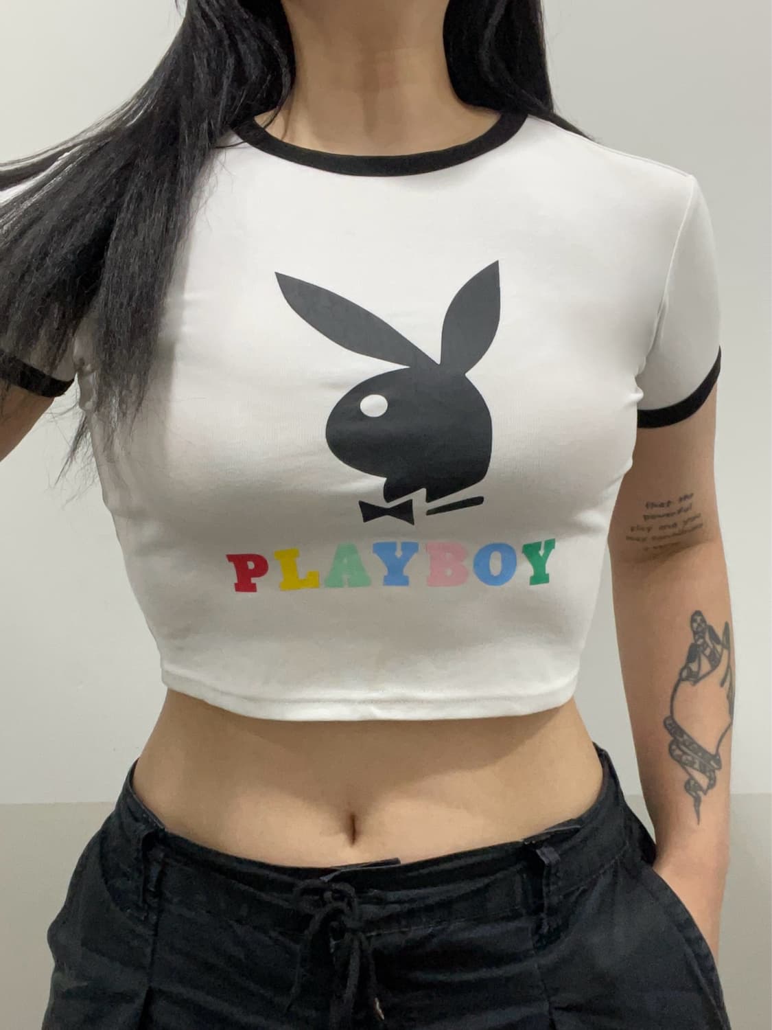 Playboy 플레이보이 레빗 헤드 크롭 링거 반팔 티셔츠 상품이미지1