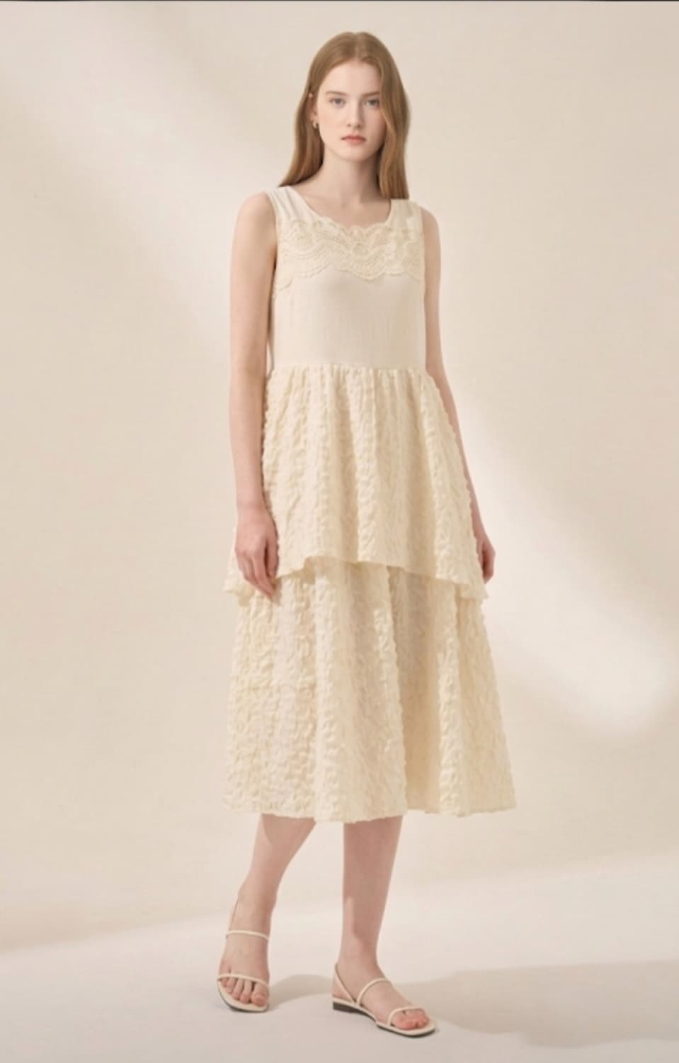 오즈세컨 슬리브리스 프린지 티어드 원피스 44~55사이즈 상품이미지1