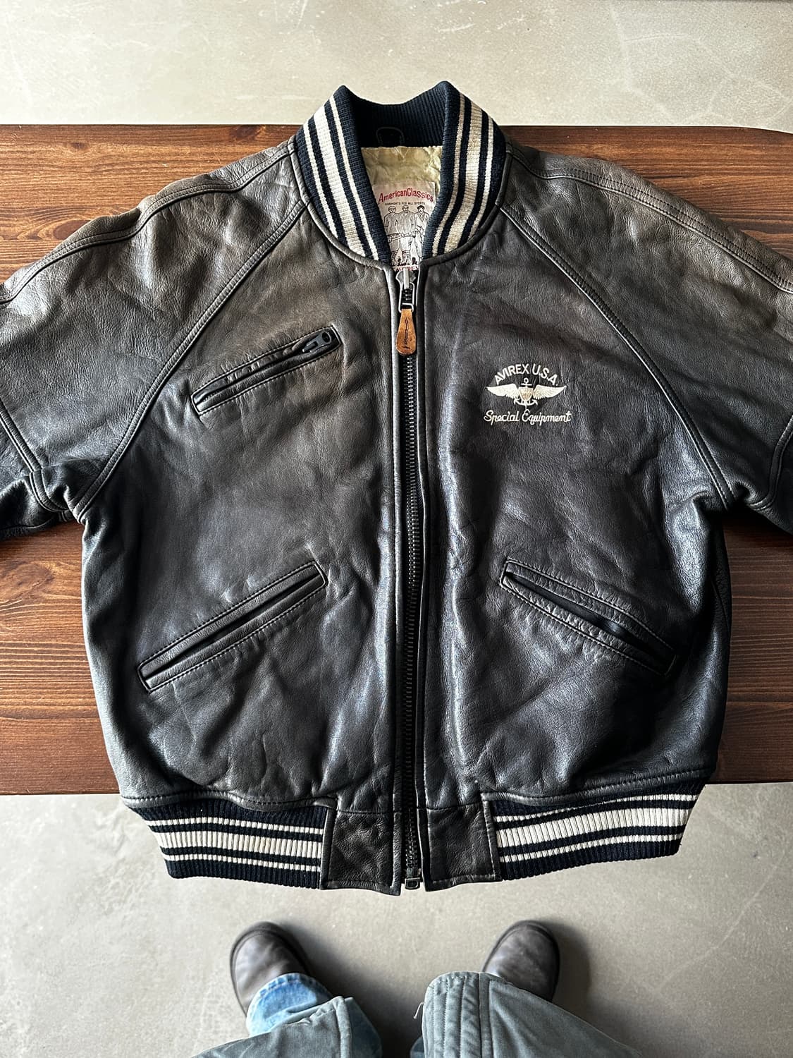 90s avirex 아비렉스 레더 바시티  상품이미지4