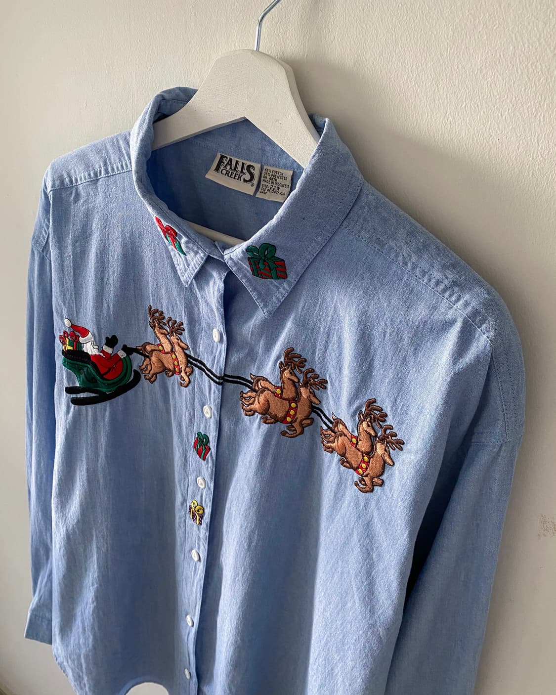 90s 빈티지 크리스마스 자수 셔츠 상품이미지3