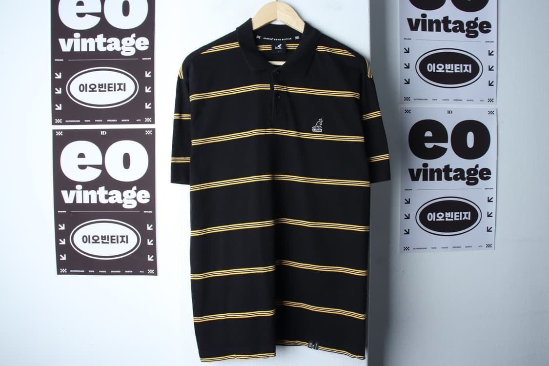 (L-XL) 캉골 반팔 카라 티셔츠 스트라이프 블랙 올드스쿨-H33001 상품이미지2