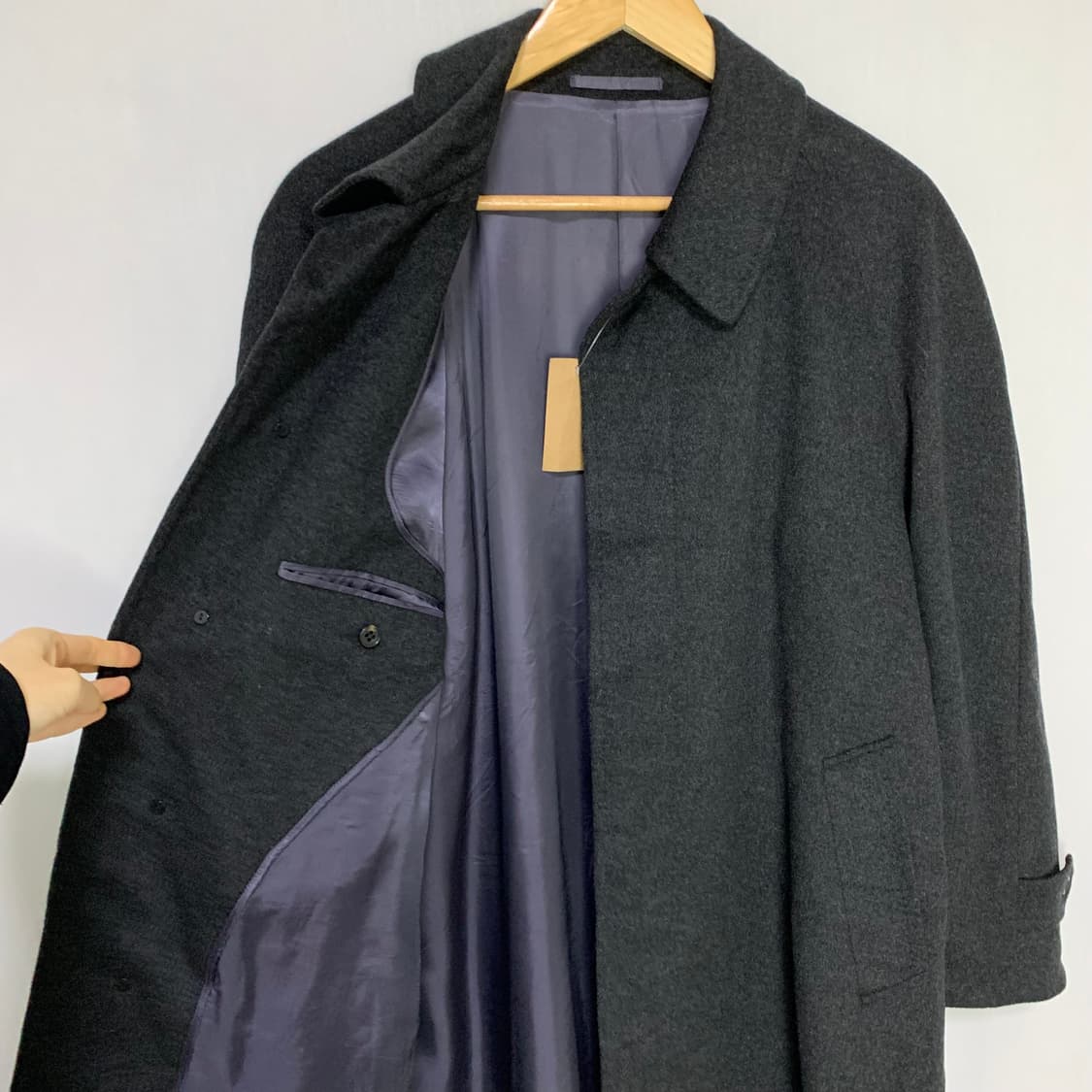 빈티지 캐시미어 100% 차콜 롱코트 남녀공용 상품이미지4