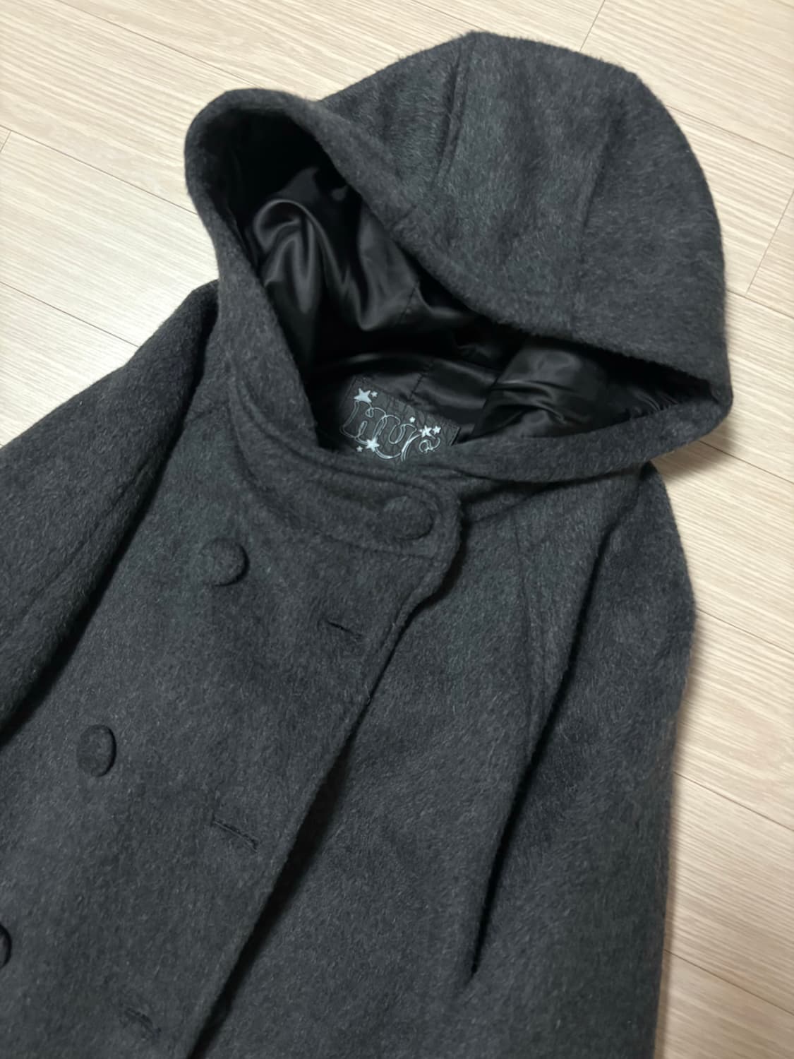 허그유어스킨 후드 하프 코트 (차콜) 상품이미지2