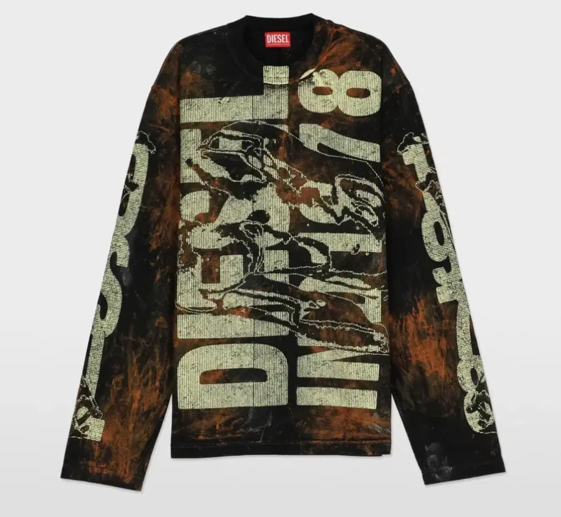 디젤 크레미 로고 프린트 롱슬리브 티셔츠 - 그린 멀티 XL 상품이미지1