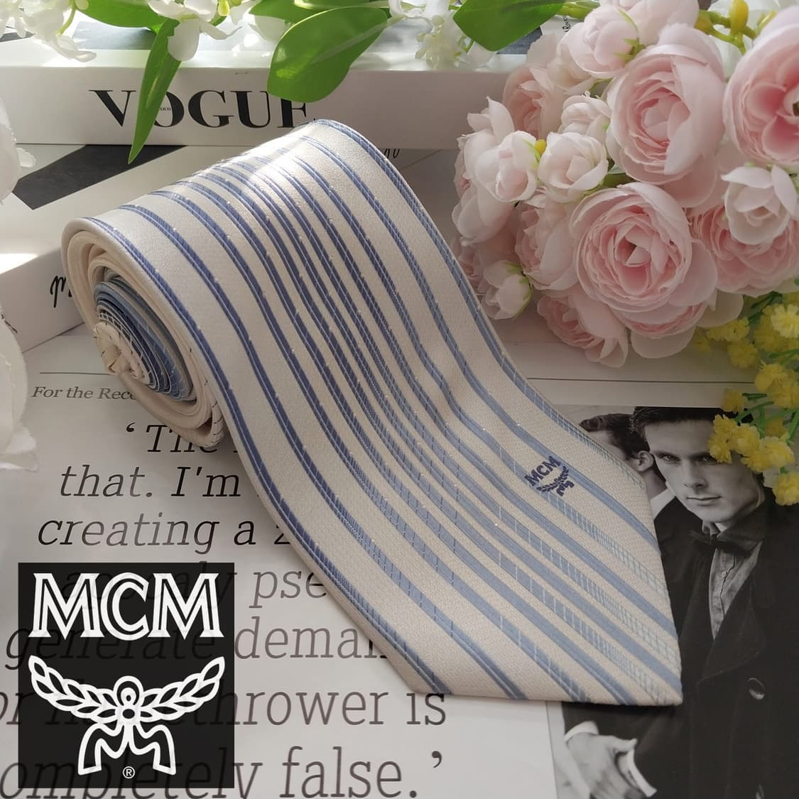 엠씨엠 실크 화이트 스트라이프 넥타이 9.5cm A+등급 K2021 상품이미지1