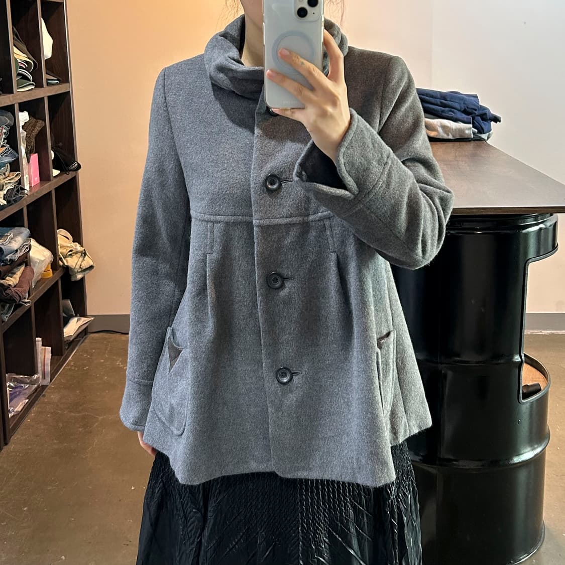 그레이 버튼 울 자켓 상품이미지1