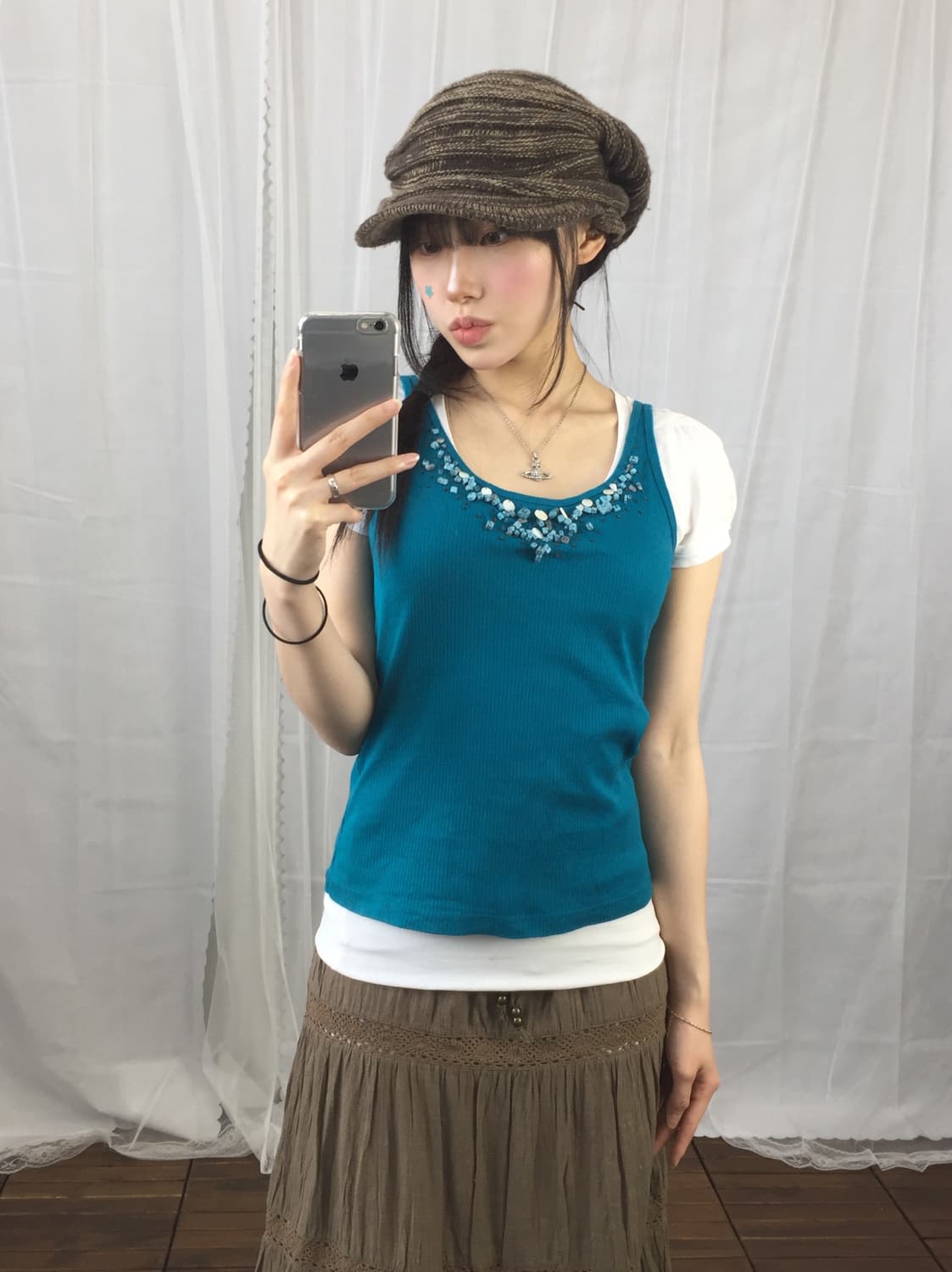 Jpn Turquoise Beaded & Shell Sleeveless 상품이미지1
