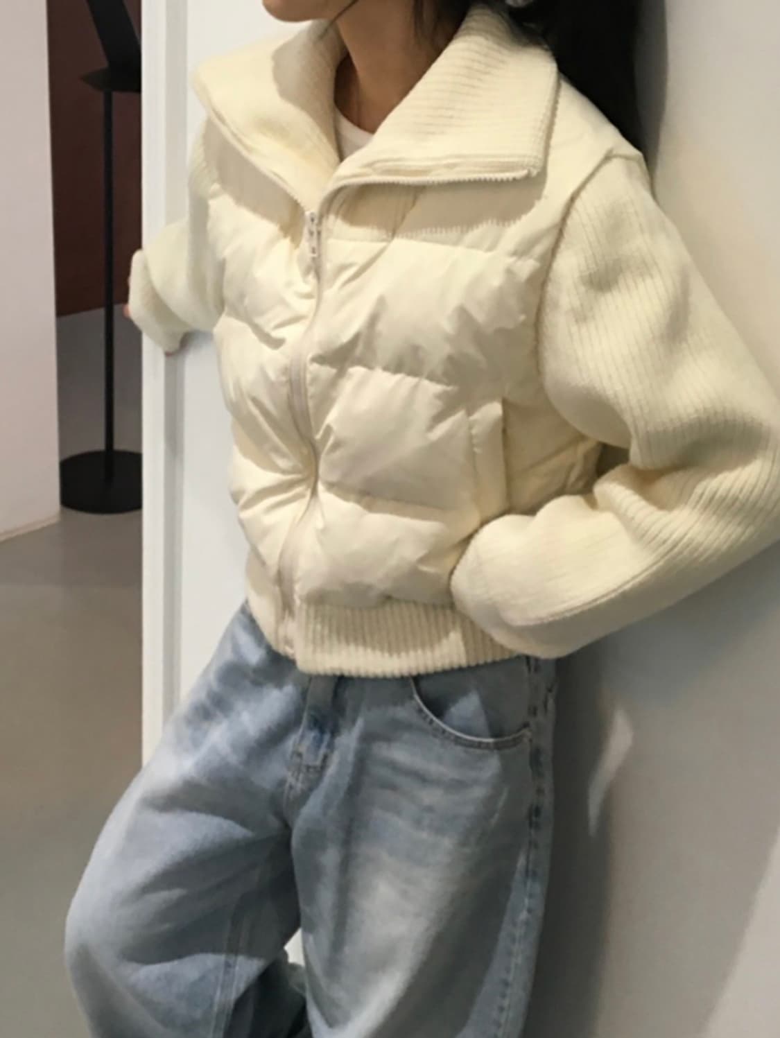 (새상품)덕다운 니트집업 패딩 상품이미지4
