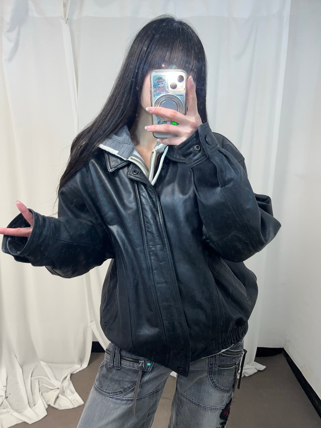 양가죽 블랙 레더 봄버 상품이미지5