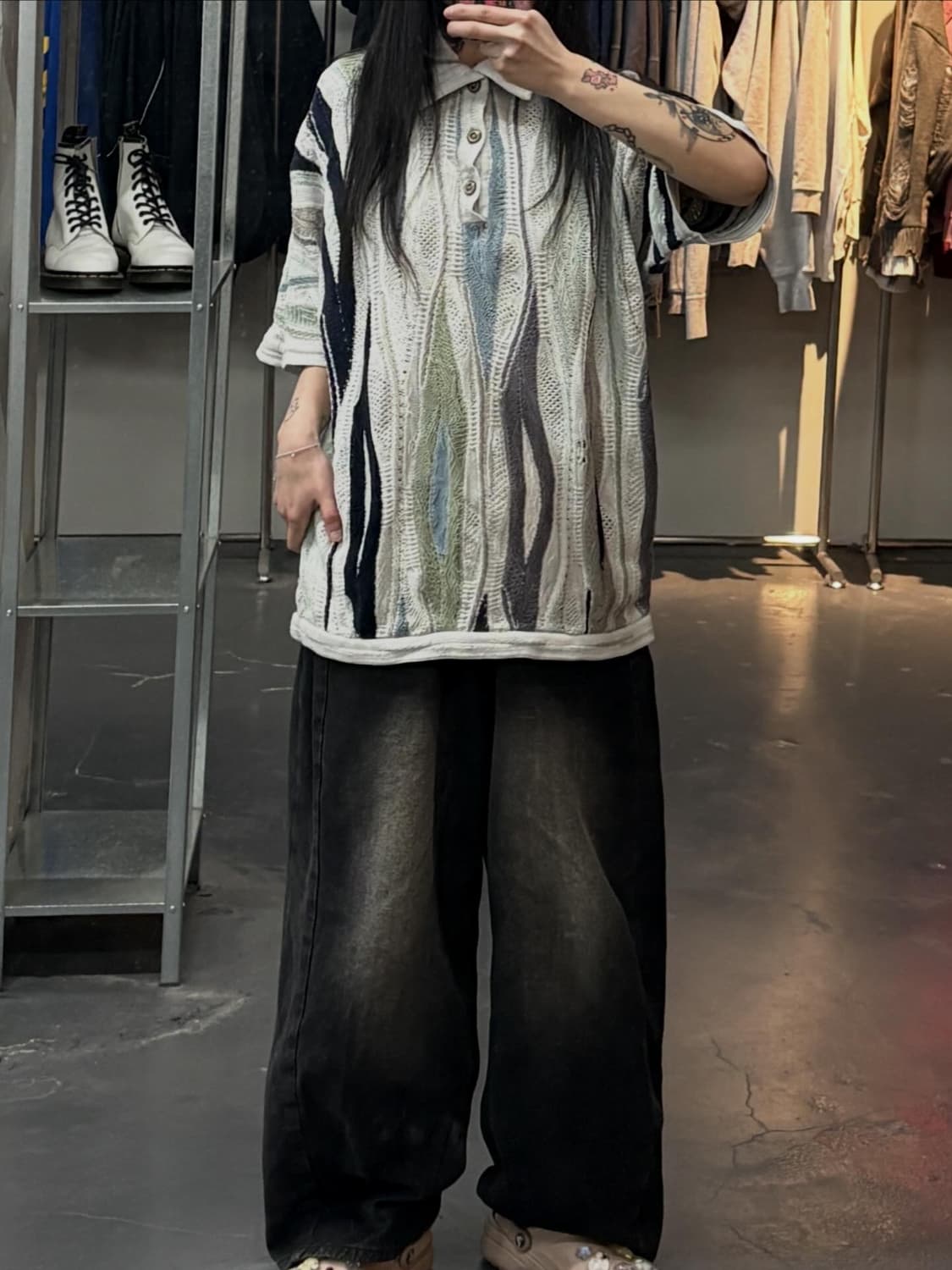 쿠지 3D 케이블 데미지 버튼 반팔니트 A3656 상품이미지1