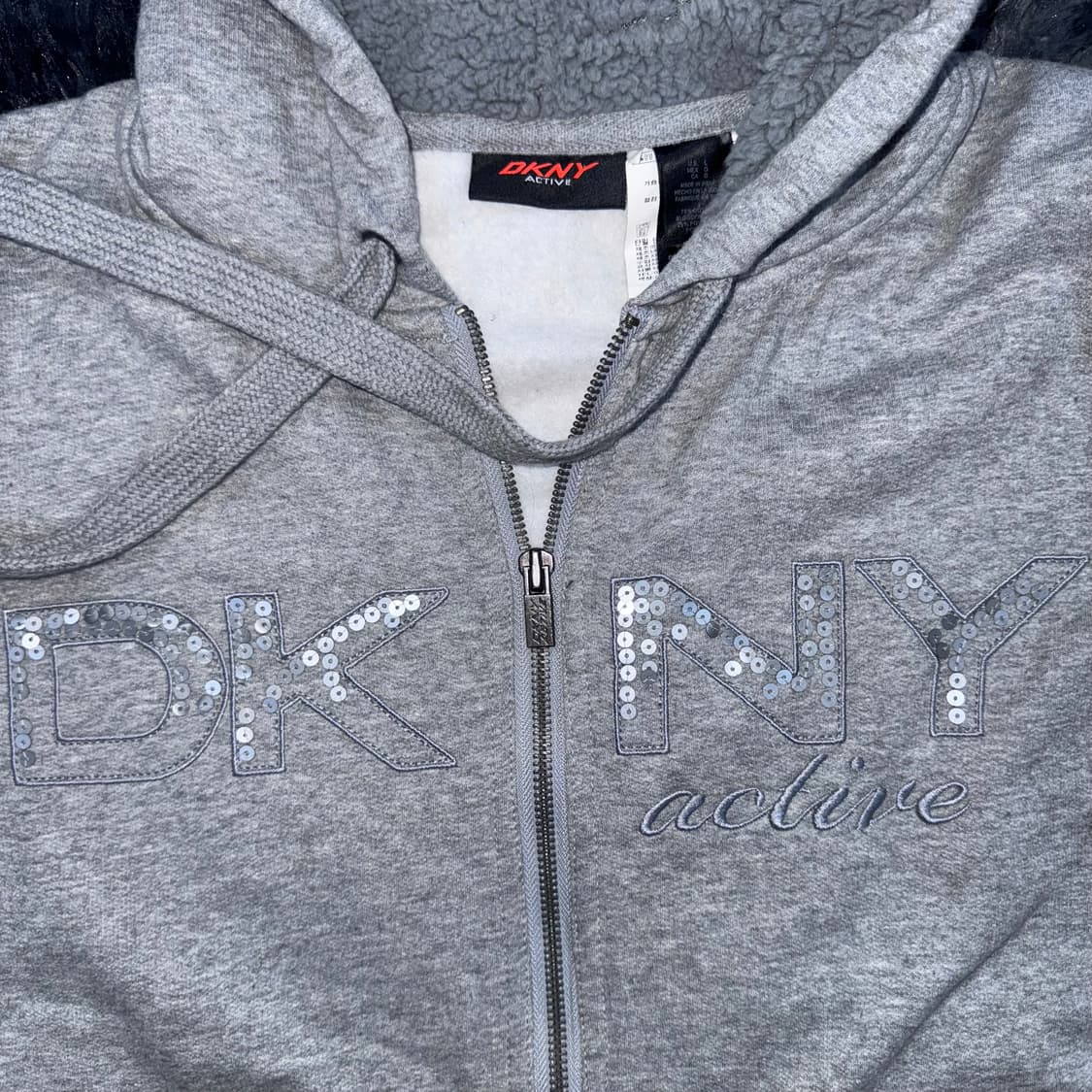 투티/0113 DKNY 액티브 y2k 기모 그레이 후드 집업 스포티  상품이미지3