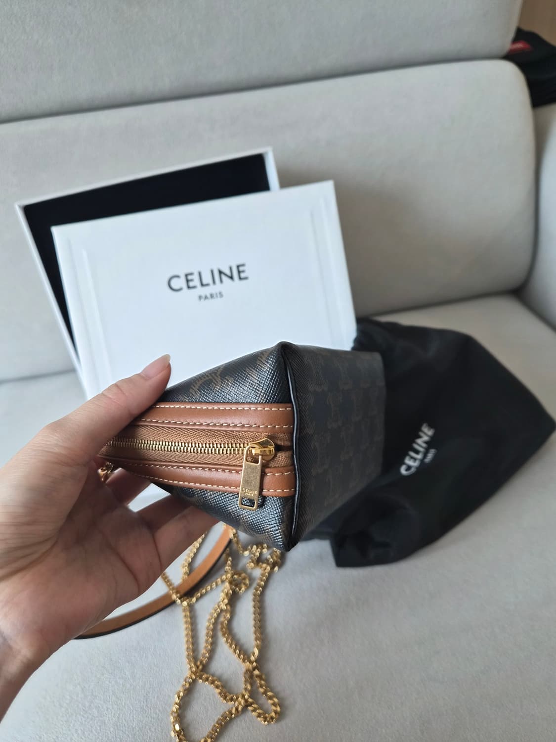 (이너백,스트랩포함)셀린느 트리오페 체인 클러치 탄 상품이미지8