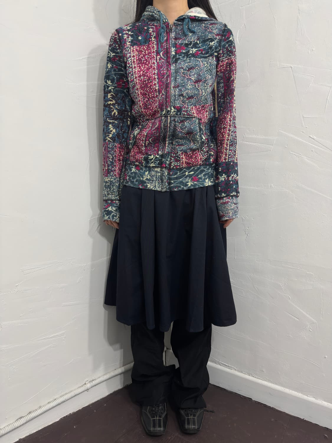 earth navy pleats midi skirt 상품이미지2