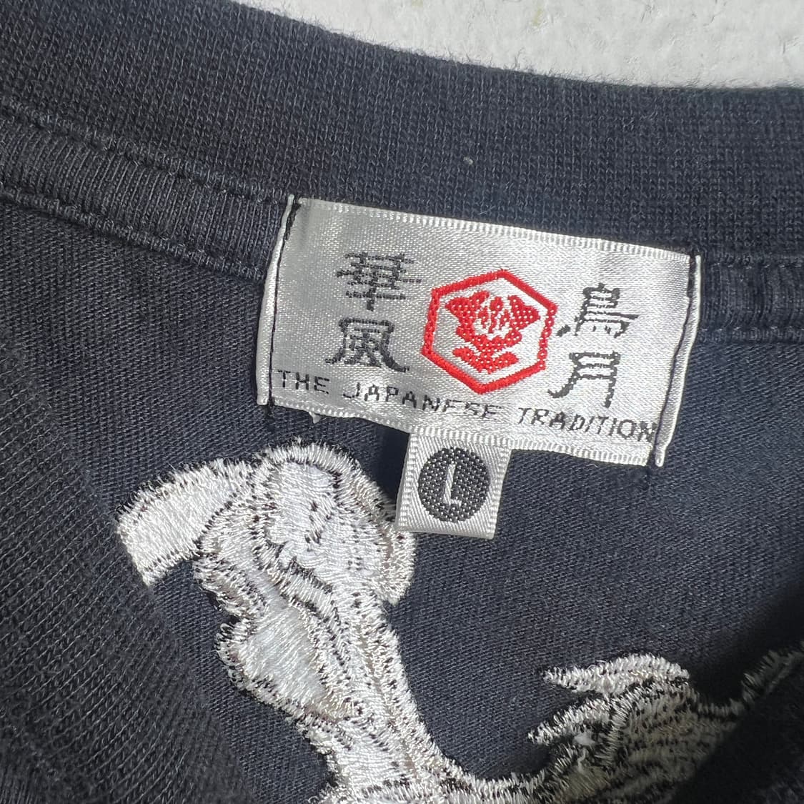 jpn vtg 빈티지 오리엔탈 드래곤 자수 반팔 티셔츠 L 상품이미지4