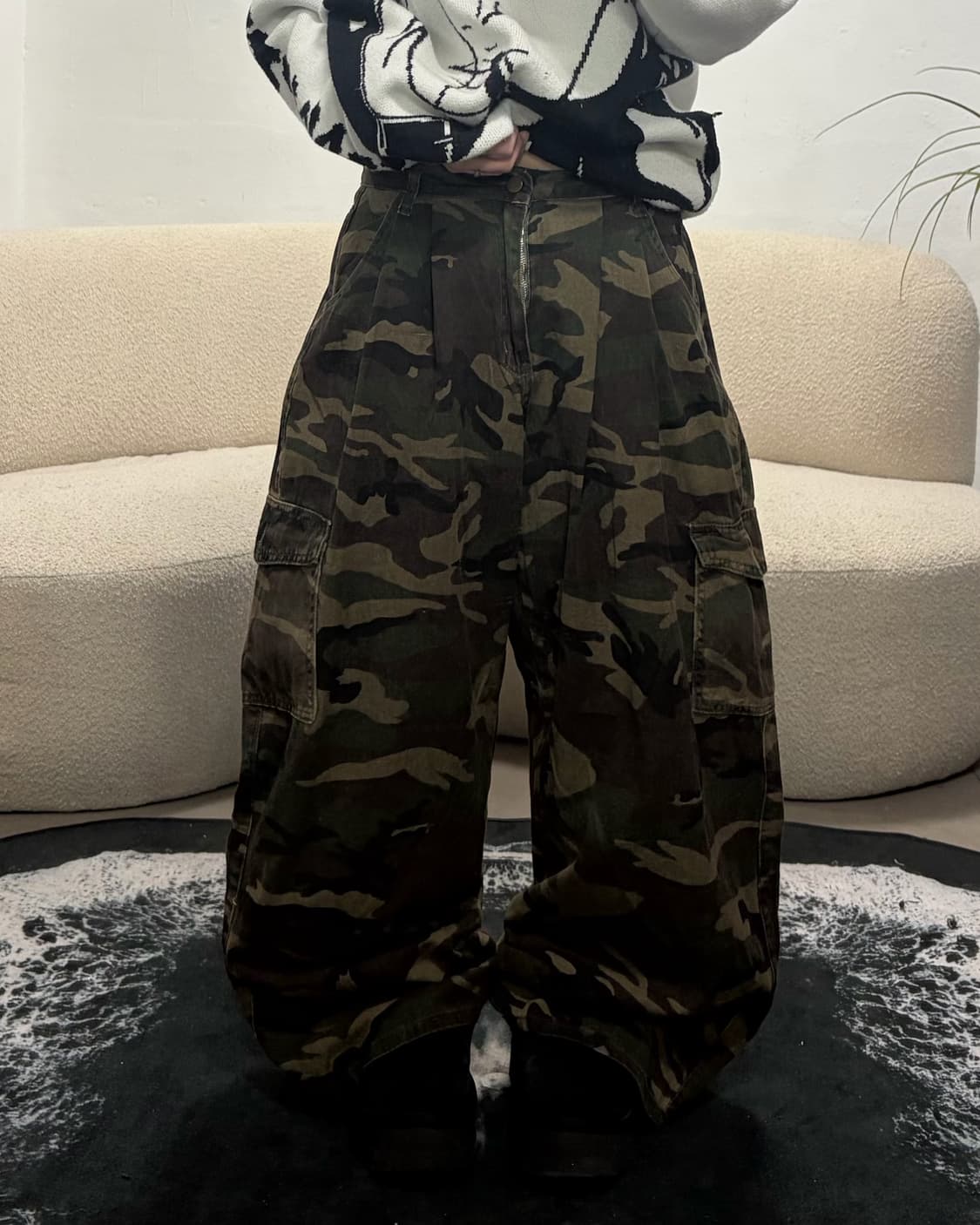 90s 카모플라주 카고 핀턱 와이드팬츠 상품이미지2