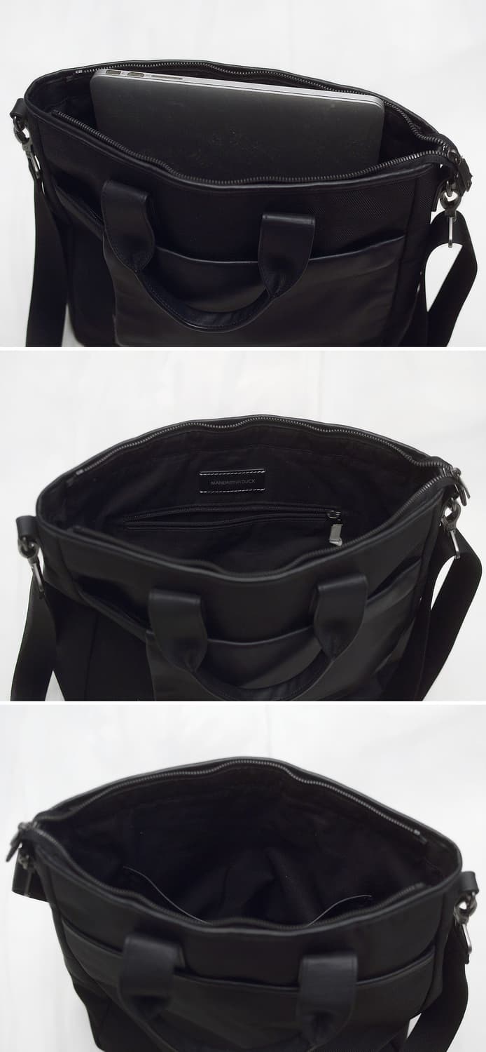 신품급) 만다리나덕 피에트로 블랙 캔버스레더 토트.숄더백 상품이미지6