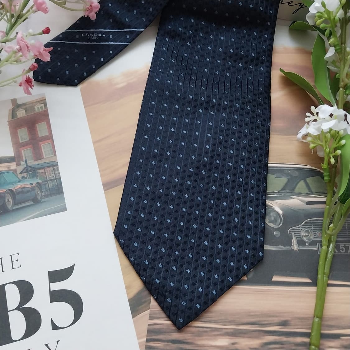 란셀 실크 네이비 마이크로 패턴 넥타이 9.4cm A+등급 K1677 상품이미지6