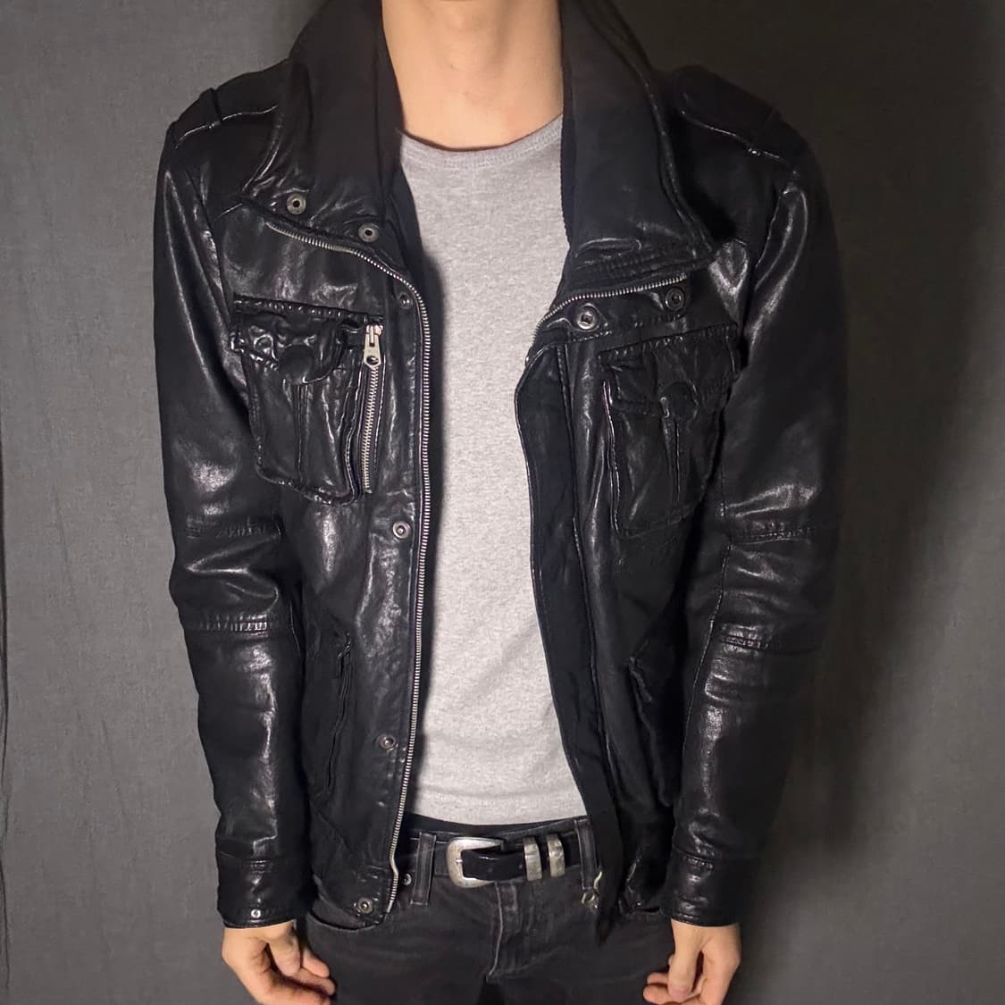 high neck lamb skin pocket jacket 상품이미지3